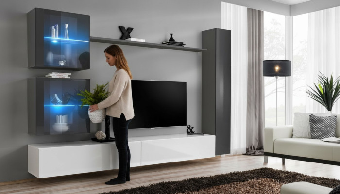 Ontwerper wandmeubel moderne tv-standaard woonmeubels grijs inrichting dressoir