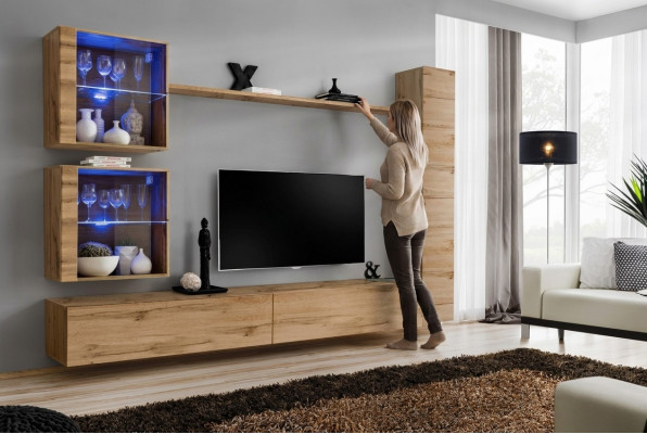 Bruine woonwand hangkast design tv-standaard inrichting rek modern