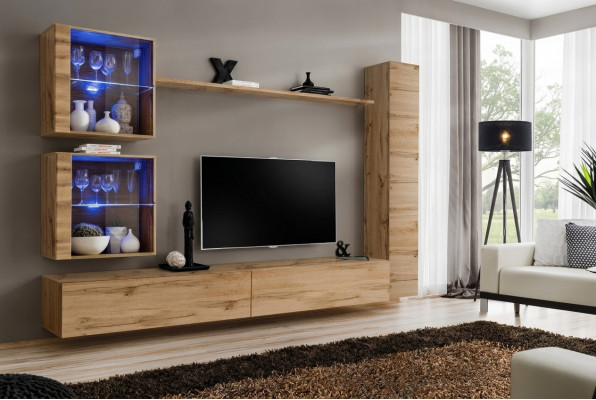 Bruine woonwand hangkast design tv-standaard inrichting rek modern
