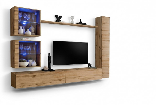 Bruine woonwand hangkast design tv-standaard inrichting rek modern