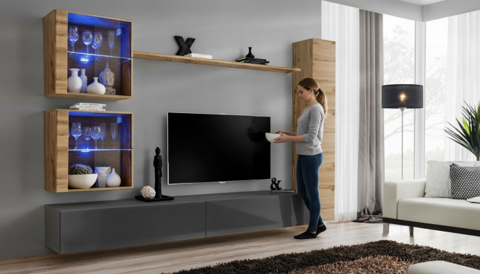 Bruine luxe woonkamer wandmeubels 3x wandkast tv-standaard inrichting