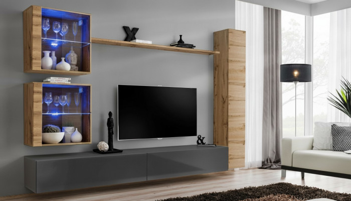 Bruine luxe woonkamer wandmeubels 3x wandkast tv-standaard inrichting
