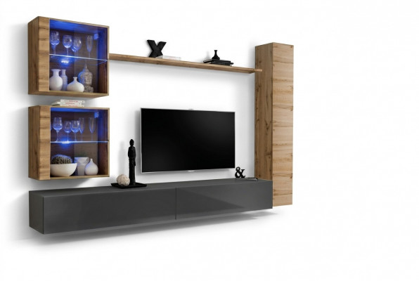 Bruine luxe woonkamer wandmeubels 3x wandkast tv-standaard inrichting
