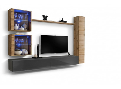 Bruine luxe woonkamer wandmeubels 3x wandkast tv-standaard inrichting