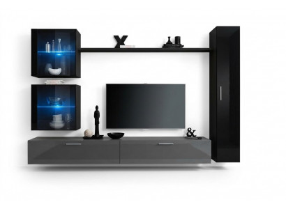 Luxe set designer woonkamer zwart inrichting 3x wandkast tv-standaard.