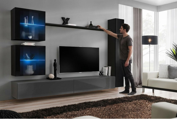 Zwarte muurkast Designer woonwand Luxe woonkamermeubels Wandplank