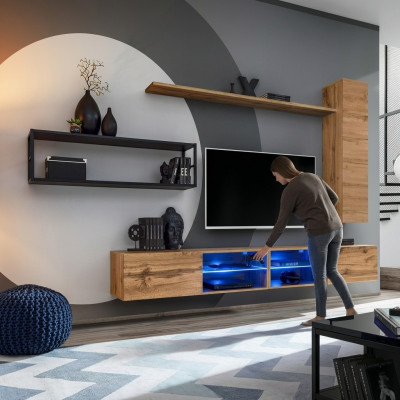Bruine Luxe Nieuwe Woonwand Set Woonkamermeubelen Inrichting Wandschrank Wandrek