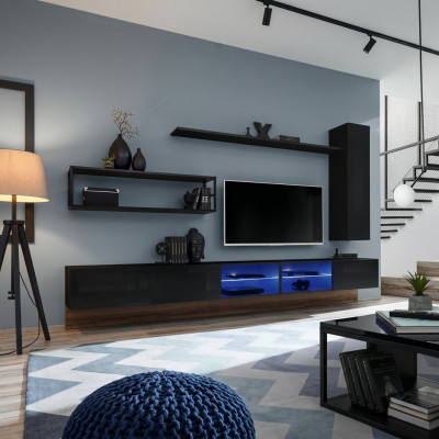 Wandmeubel Zwart Woonkamermeubels Wandkast Wandplanken Luxe Set Nieuw