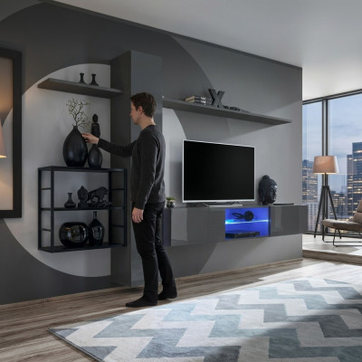 Woonkamer meubels Woonwand 270 cm Wandkast Inrichting Grijs Luxe Wandrekken