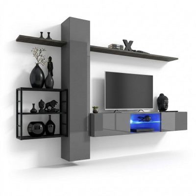 Woonkamer meubels Woonwand 270 cm Wandkast Inrichting Grijs Luxe Wandrekken
