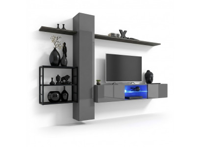 Woonkamer meubels Woonwand 270 cm Wandkast Inrichting Grijs Luxe Wandrekken