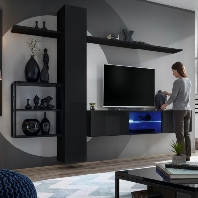 Woonkamermeubilair zwart muur planken woonkamer meubilair inrichting luxe set 5-delig