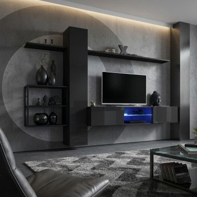 Woonkamermeubilair zwart muur planken woonkamer meubilair inrichting luxe set 5-delig
