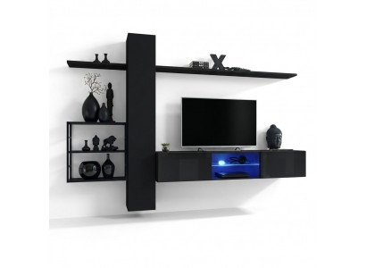 Woonkamermeubilair zwart muur planken woonkamer meubilair inrichting luxe set 5-delig