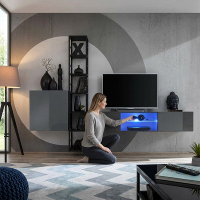 Woonkamer meubels, houten wandmeubel, inrichting, tv-standaard, compleet nieuw meubilair.