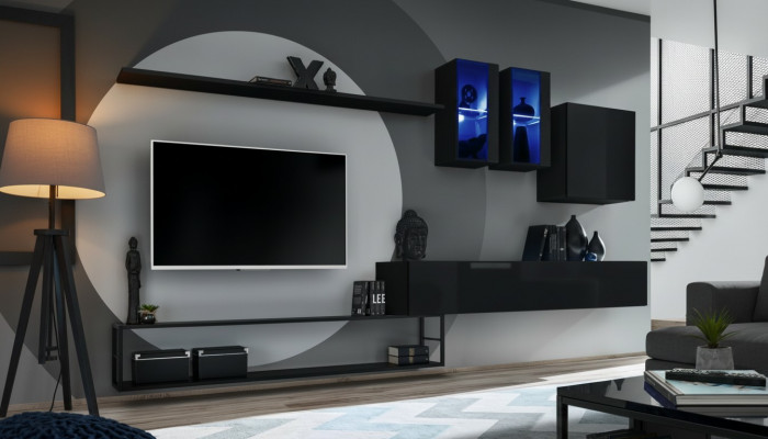 Ontwerper woonwand Zwart Modern Luxe TV-standaard Houten meubels Inrichting Garnituur