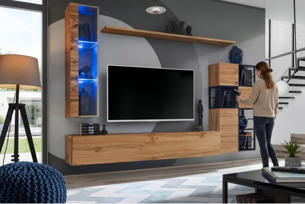 Houten meubels Bruin Design wandmeubel Tv-standaard Inrichting Woonkamermeubels Set