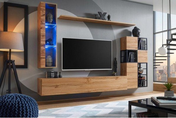 Houten meubels Bruin Design wandmeubel Tv-standaard Inrichting Woonkamermeubels Set