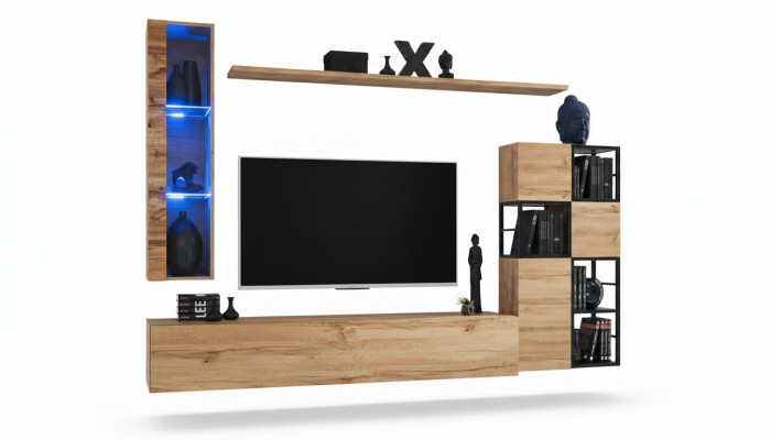 Houten meubels Bruin Design wandmeubel Tv-standaard Inrichting Woonkamermeubels Set