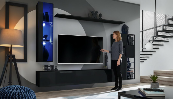 Garnituur woonkamer wandmeubel 250 cm zwart inrichting houten meubels wandkast