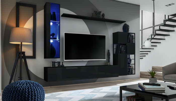 Garnituur woonkamer wandmeubel 250 cm zwart inrichting houten meubels wandkast