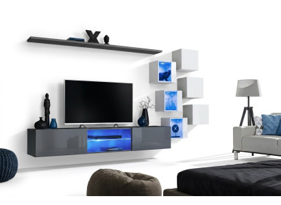 Luxe design woonkamer meubels grijs muurrek wandkast inrichting set