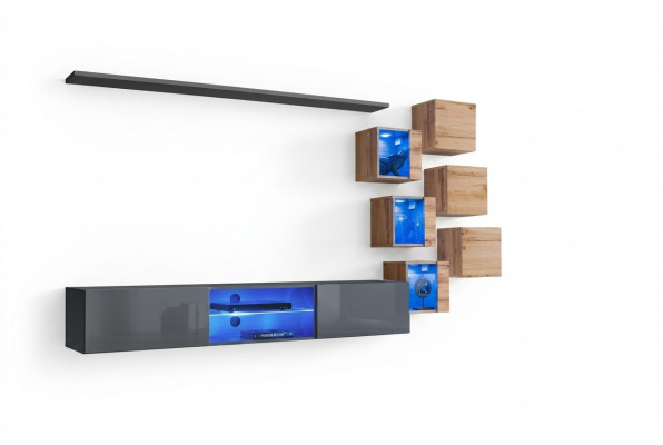 Set 8-delige Designer woonkamer grijs inrichting houten meubel wandkast nieuw