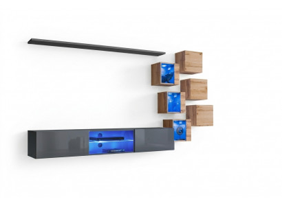 Set 8-delige Designer woonkamer grijs inrichting houten meubel wandkast nieuw