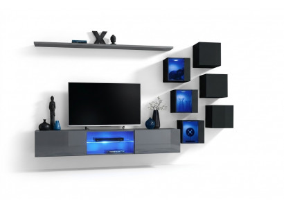Zet moderne grijze inrichting woonwand tv-standaard dressoir houten meubels wandkast.