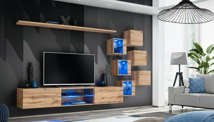 Bruine woonwand woonkamer meubels wandkast luxe set nieuw houten meubels.