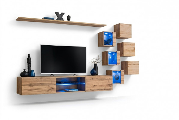 Bruine woonwand woonkamer meubels wandkast luxe set nieuw houten meubels.