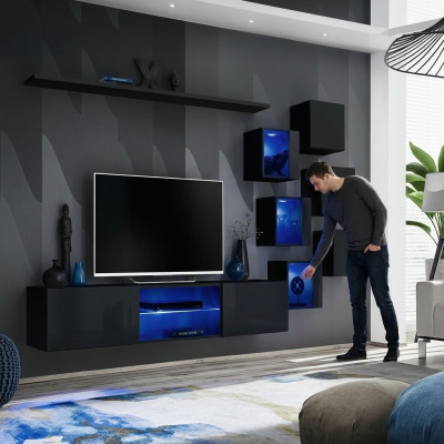 Zwart Compleet Set Woonwand Luxe Houten Meubels Designer Modern Wandkast