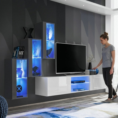 Luxe meubelontwerp woonwand tv-standaard 3x wandkast dressoir houten meubels