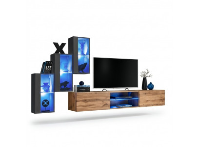 3x Wandkast woonwand set 4-delig woonkamer meubel wandplanken dressoir