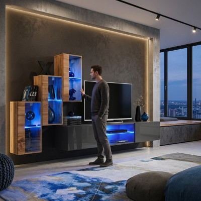 Complete Designer Moderne woonwand Wandplanken TV-standaard 3x wandkast