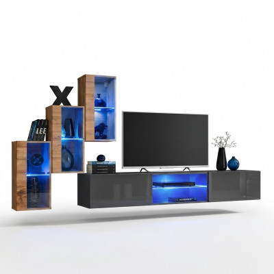 Complete Designer Moderne woonwand Wandplanken TV-standaard 3x wandkast