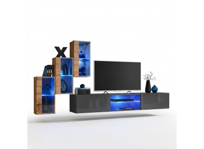 Complete Designer Moderne woonwand Wandplanken TV-standaard 3x wandkast