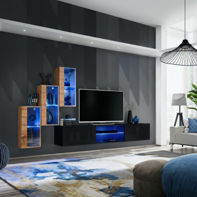Woonkamermeubels Nieuwe wandmeubel 210 cm 3x wandkast inrichting luxe wandplanken Woonkamermeubels Nieuw wandmeubel 210 cm 3x wandkast luxe wandplanken