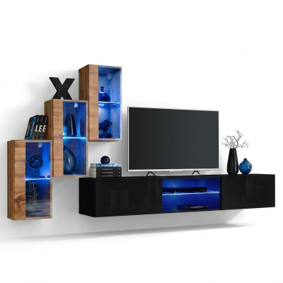 Woonkamermeubels Nieuwe wandmeubel 210 cm 3x wandkast inrichting luxe wandplanken Woonkamermeubels Nieuw wandmeubel 210 cm 3x wandkast luxe wandplanken