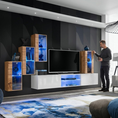 3x muurkast woonkamermeubels wandkast 210 cm inrichting luxe tv-standaard.