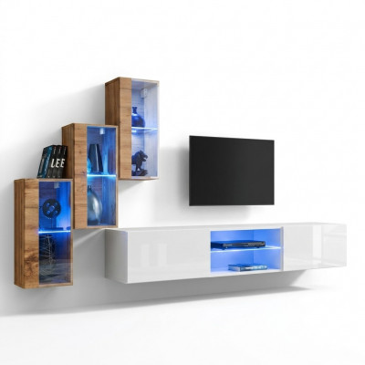 3x muurkast woonkamermeubels wandkast 210 cm inrichting luxe tv-standaard.