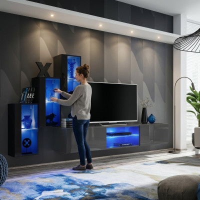 Set van 4 delen woonwand 210 cm Inrichting Modern Wandkast Nieuw