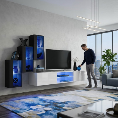 Nieuwe zwarte woonwand 3x wandkast inrichting TV-standaard modern set