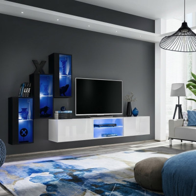 Nieuwe zwarte woonwand 3x wandkast inrichting TV-standaard modern set