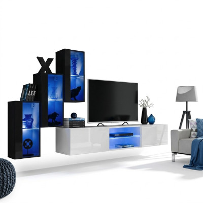 Nieuwe zwarte woonwand 3x wandkast inrichting TV-standaard modern set