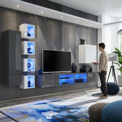 Woonwand Grijs Muurplanken Kast Woonkamermeubilair Inrichting Luxe Set 7-delig