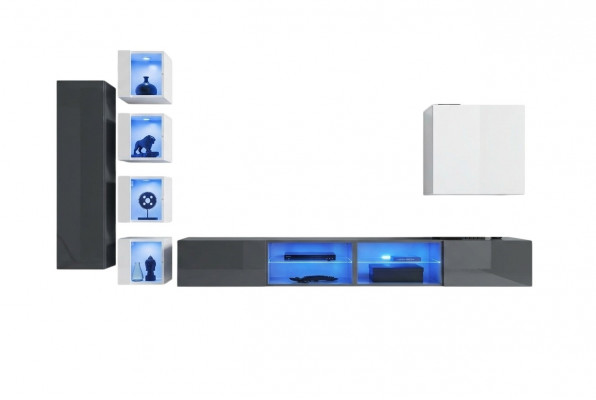 Woonwand Grijs Muurplanken Kast Woonkamermeubilair Inrichting Luxe Set 7-delig