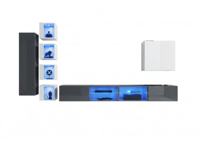 Woonwand Grijs Muurplanken Kast Woonkamermeubilair Inrichting Luxe Set 7-delig