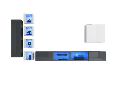 Woonwand Grijs Muurplanken Kast Woonkamermeubilair Inrichting Luxe Set 7-delig