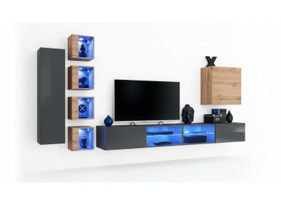 Woonkamer wandkast grijs modern meubilair tv-standaard wandkast planken: Woonkamer wandkast grijs modern meubels tv-standaard wandplanken